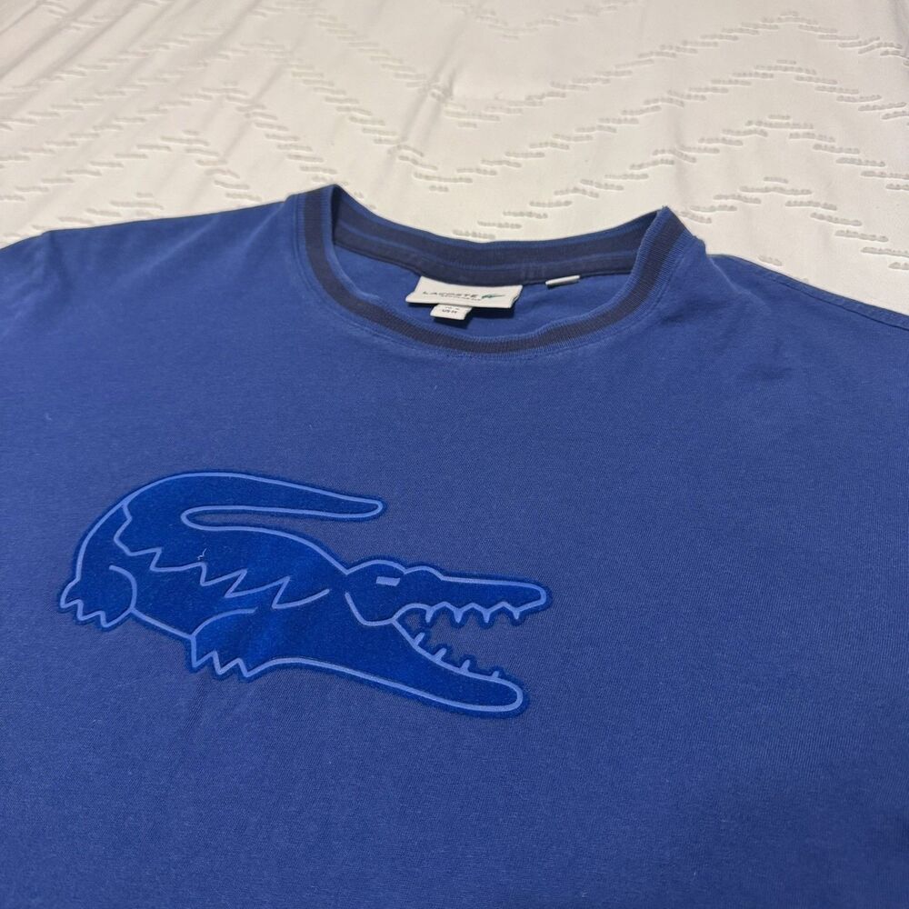 Lacoste Short Sleeved Navy Blue 100% Cotton Felt Croc Logo Shirt Men's 4 Medium